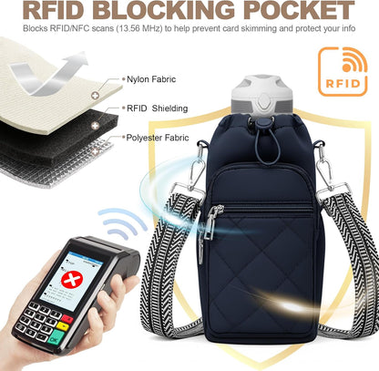 Water Bottle Carrier Bag with Strap, Insulated Corssbody Purse