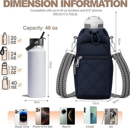 Water Bottle Carrier Bag with Strap, Insulated Corssbody Purse