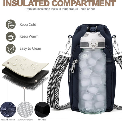Water Bottle Carrier Bag with Strap, Insulated Corssbody Purse