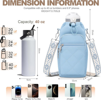 Water Bottle Carrier Bag with Strap, Insulated Corssbody Purse