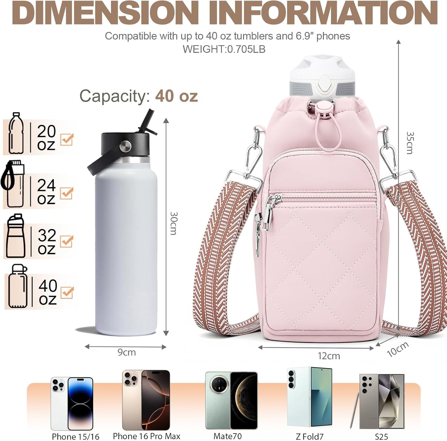 Water Bottle Carrier Bag with Strap, Insulated Corssbody Purse