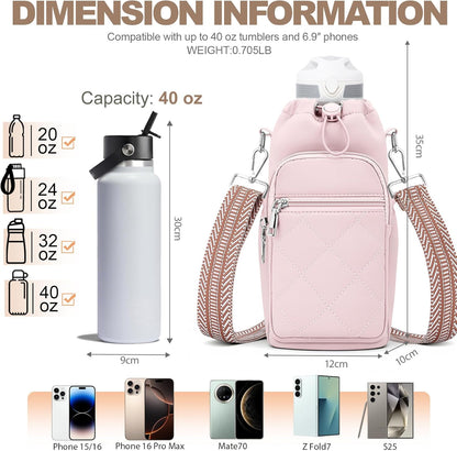 Water Bottle Carrier Bag with Strap, Insulated Corssbody Purse