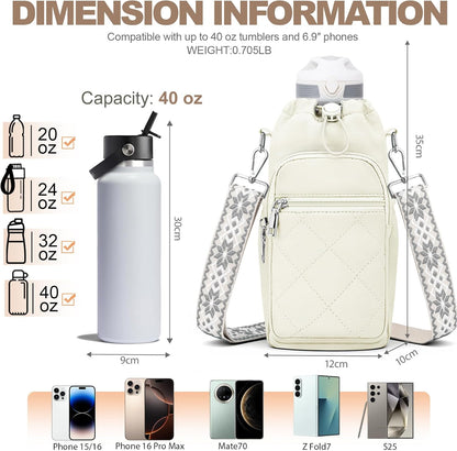 Water Bottle Carrier Bag with Strap, Insulated Corssbody Purse