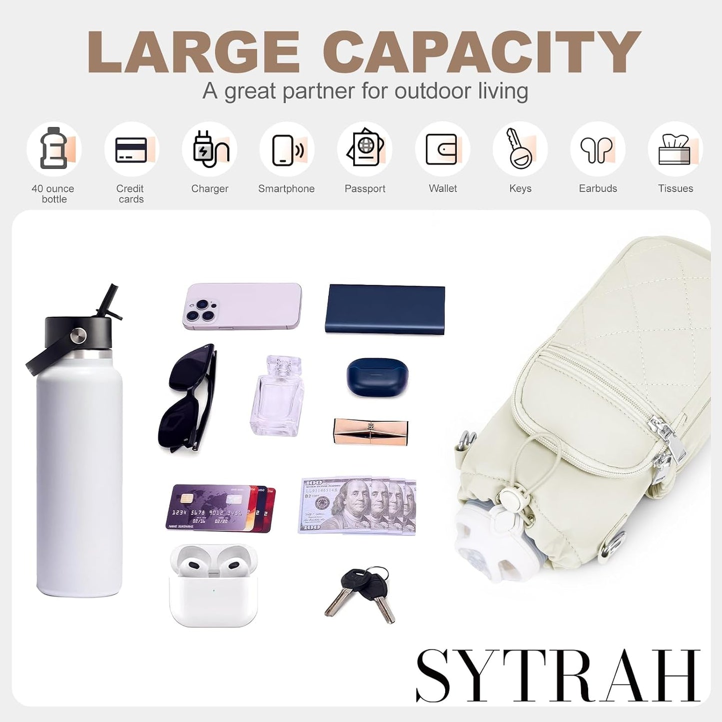Water Bottle Carrier Bag with Strap, Insulated Corssbody Purse