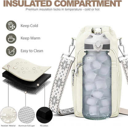 Water Bottle Carrier Bag with Strap, Insulated Corssbody Purse