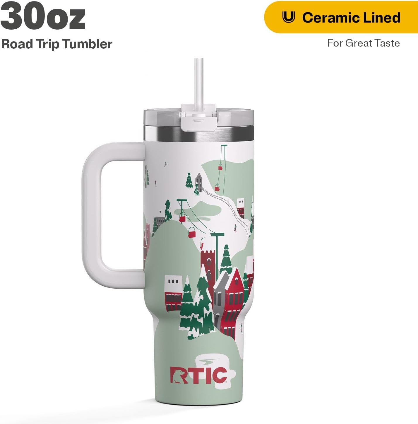 30 oz Road Trip Tumbler Double-Walled Insulated Stainless Steel Portable Travel Coffee Mug Cup with Lid, Handle and Straw, Midnight Dust Metallic - Colors A
