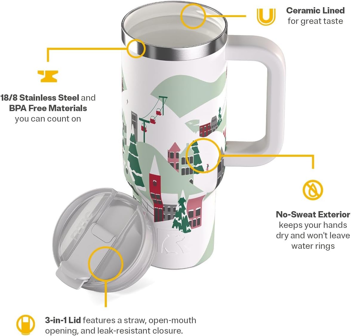 30 oz Road Trip Tumbler Double-Walled Insulated Stainless Steel Portable Travel Coffee Mug Cup with Lid, Handle and Straw, Midnight Dust Metallic - Colors A