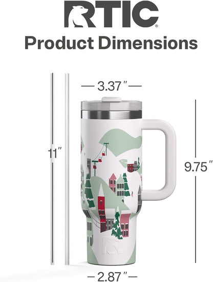 30 oz Road Trip Tumbler Double-Walled Insulated Stainless Steel Portable Travel Coffee Mug Cup with Lid, Handle and Straw, Midnight Dust Metallic - Colors A