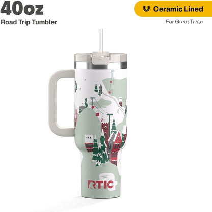 30 oz Road Trip Tumbler Double-Walled Insulated Stainless Steel Portable Travel Coffee Mug Cup with Lid, Handle and Straw, Midnight Dust Metallic - Colors A