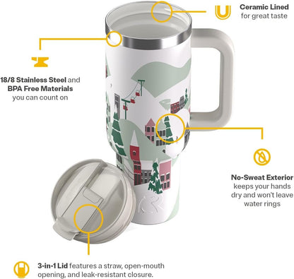 30 oz Road Trip Tumbler Double-Walled Insulated Stainless Steel Portable Travel Coffee Mug Cup with Lid, Handle and Straw, Midnight Dust Metallic - Colors A