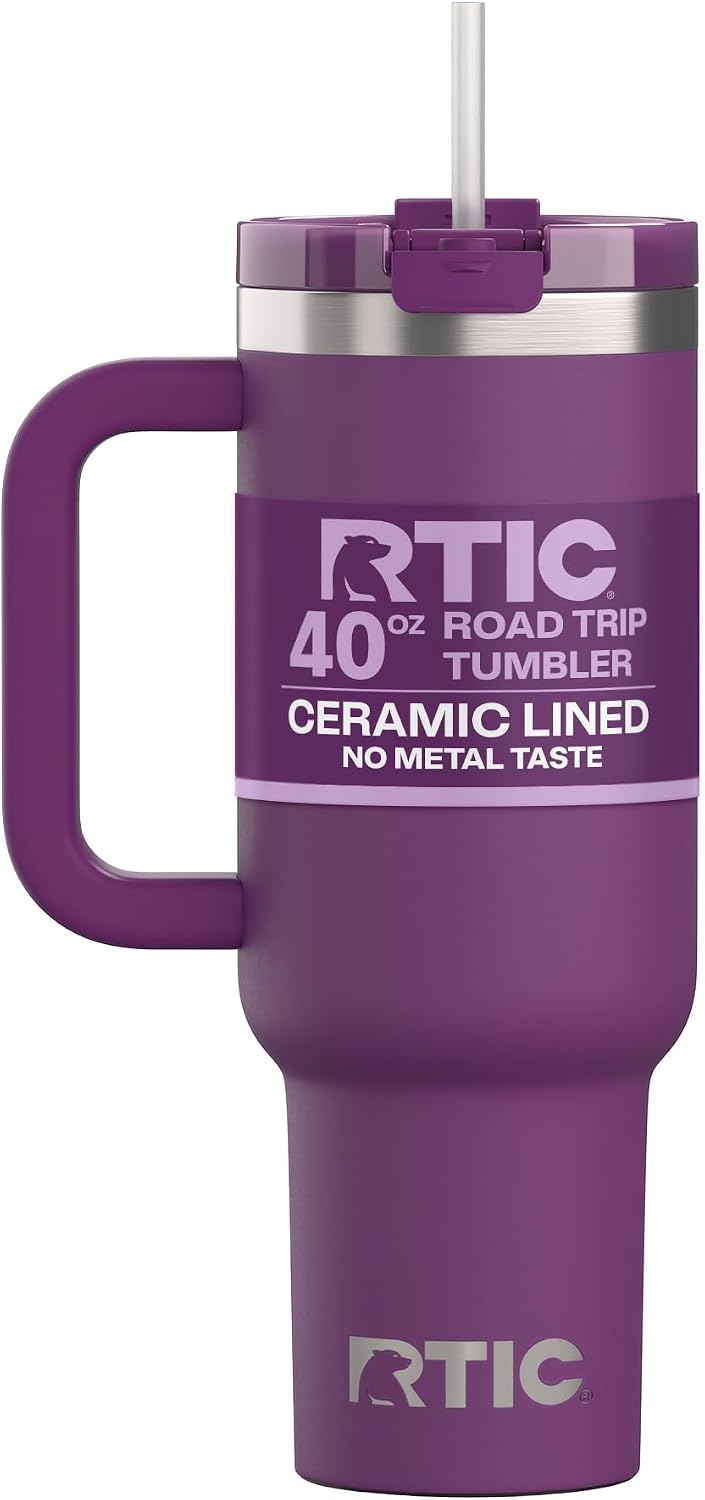 30 oz Road Trip Tumbler Double-Walled Insulated Stainless Steel Portable Travel Coffee Mug Cup with Lid, Handle and Straw, Midnight Dust Metallic - Colors A