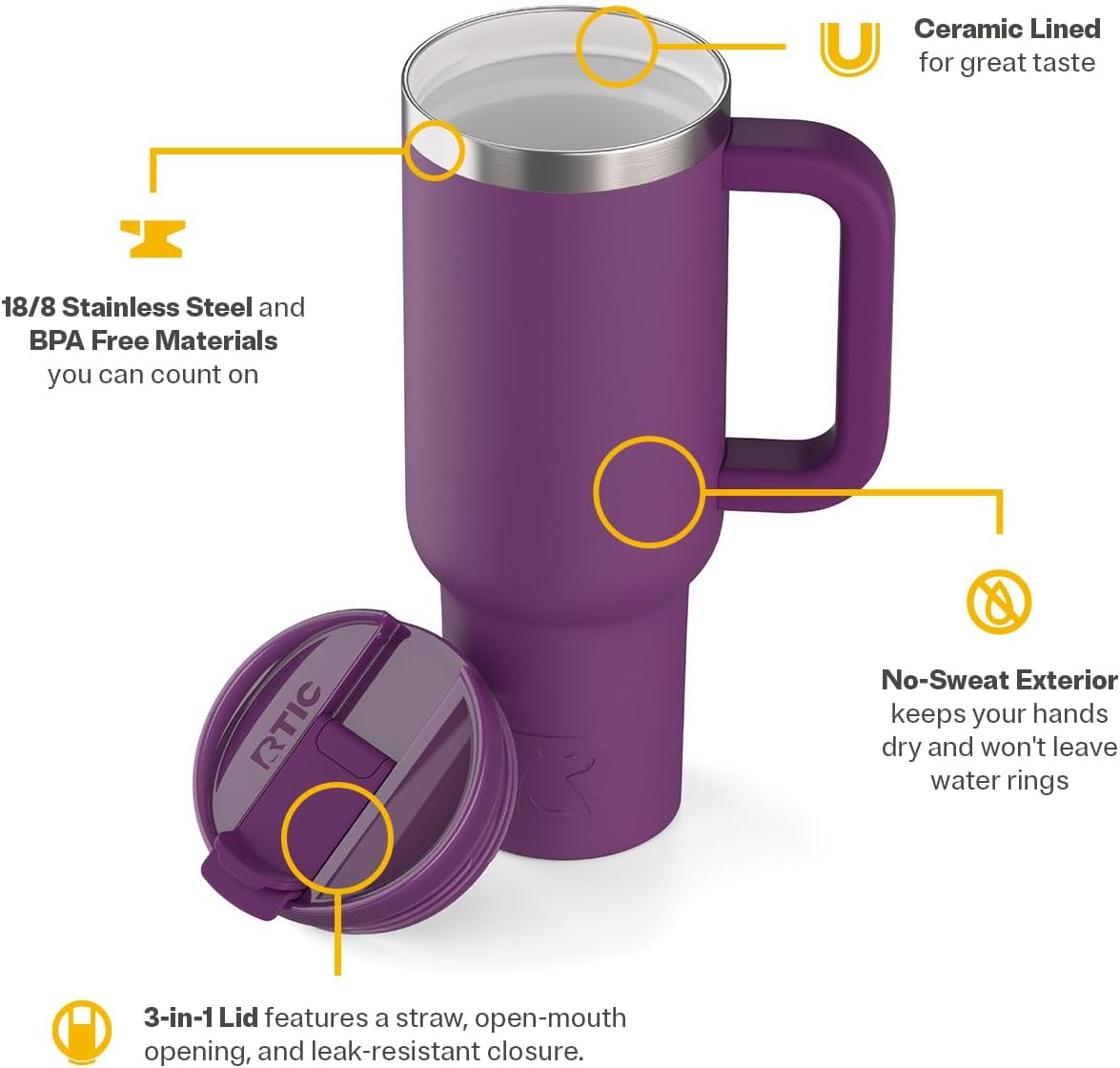 30 oz Road Trip Tumbler Double-Walled Insulated Stainless Steel Portable Travel Coffee Mug Cup with Lid, Handle and Straw, Midnight Dust Metallic - Colors A
