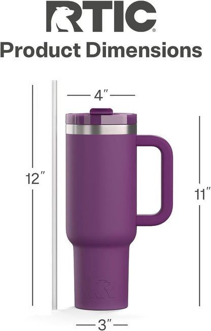 30 oz Road Trip Tumbler Double-Walled Insulated Stainless Steel Portable Travel Coffee Mug Cup with Lid, Handle and Straw, Midnight Dust Metallic - Colors A