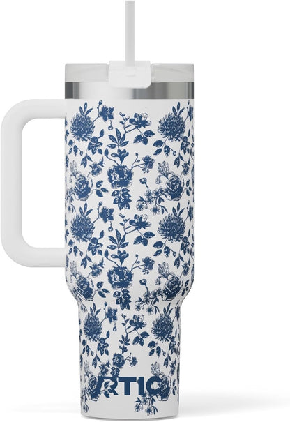 30 oz Road Trip Tumbler Double-Walled Insulated Stainless Steel Portable Travel Coffee Mug Cup with Lid, Handle and Straw, Midnight Dust Metallic - Colors A
