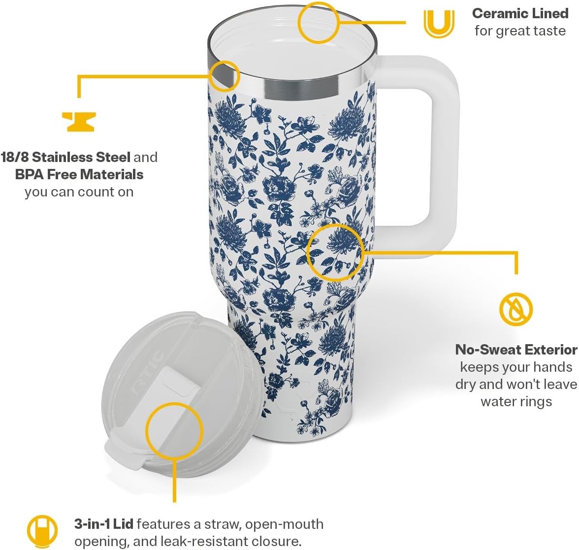 30 oz Road Trip Tumbler Double-Walled Insulated Stainless Steel Portable Travel Coffee Mug Cup with Lid, Handle and Straw, Midnight Dust Metallic - Colors A
