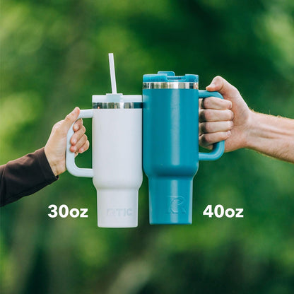 30 oz Road Trip Tumbler Double-Walled Insulated Stainless Steel Portable Travel Coffee Mug Cup with Lid, Handle and Straw, Midnight Dust Metallic - Colors A