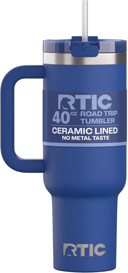 30 oz Road Trip Tumbler Double-Walled Insulated Stainless Steel Portable Travel Coffee Mug Cup with Lid, Handle and Straw, Midnight Dust Metallic - Colors A