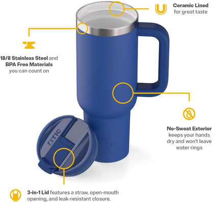 30 oz Road Trip Tumbler Double-Walled Insulated Stainless Steel Portable Travel Coffee Mug Cup with Lid, Handle and Straw, Midnight Dust Metallic - Colors A