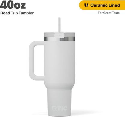 30 oz Road Trip Tumbler Double-Walled Insulated Stainless Steel Portable Travel Coffee Mug Cup with Lid, Handle and Straw, Midnight Dust Metallic - Colors A