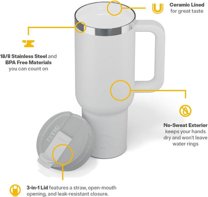 30 oz Road Trip Tumbler Double-Walled Insulated Stainless Steel Portable Travel Coffee Mug Cup with Lid, Handle and Straw, Midnight Dust Metallic - Colors A