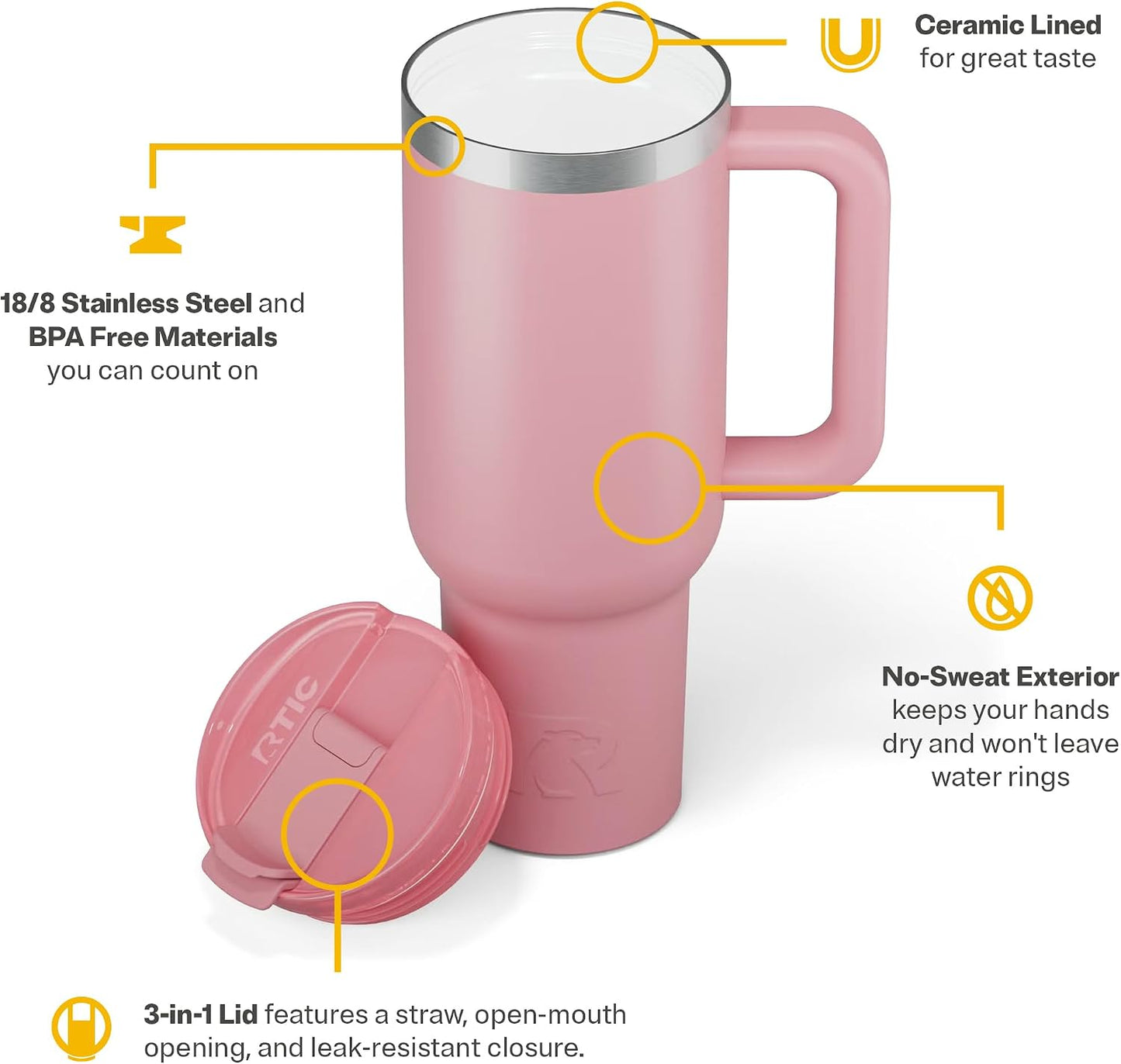 30 oz Road Trip Tumbler Double-Walled Insulated Stainless Steel Portable Travel Coffee Mug Cup with Lid, Handle and Straw, Midnight Dust Metallic - Colors A