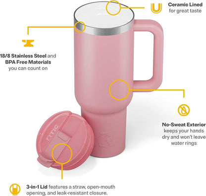 30 oz Road Trip Tumbler Double-Walled Insulated Stainless Steel Portable Travel Coffee Mug Cup with Lid, Handle and Straw, Midnight Dust Metallic - Colors A