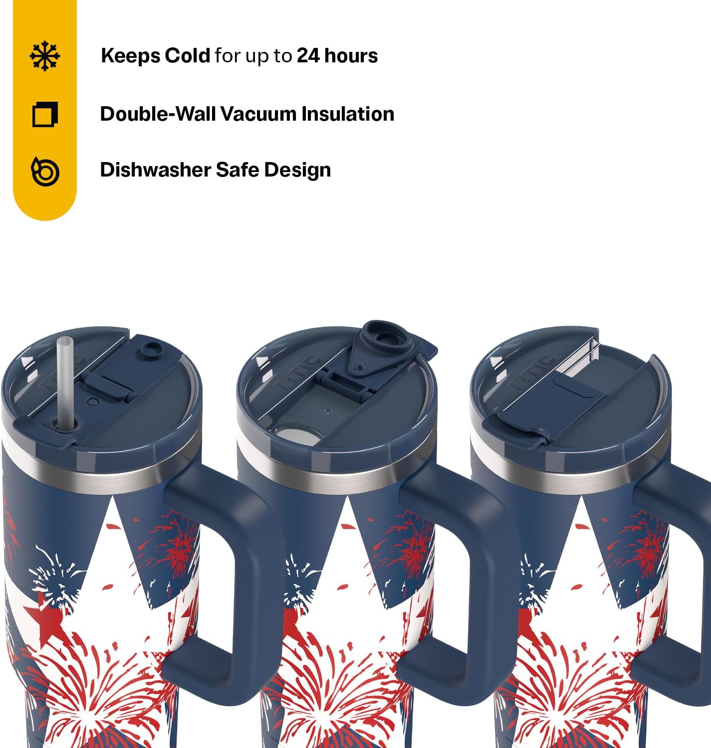 30 oz Road Trip Tumbler Double-Walled Insulated Stainless Steel Portable Travel Coffee Mug Cup with Lid, Handle and Straw, Midnight Dust Metallic - Colors A