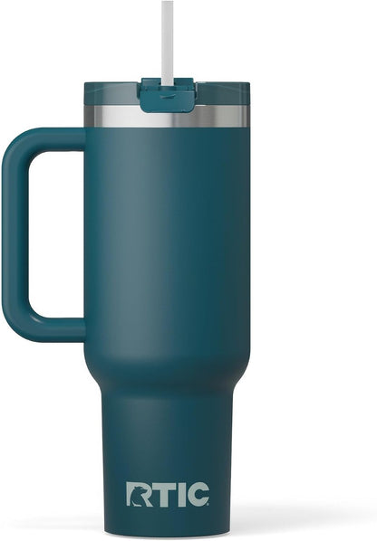 30 oz Road Trip Tumbler Double-Walled Insulated Stainless Steel Portable Travel Coffee Mug Cup with Lid, Handle and Straw, Midnight Dust Metallic - Colors A
