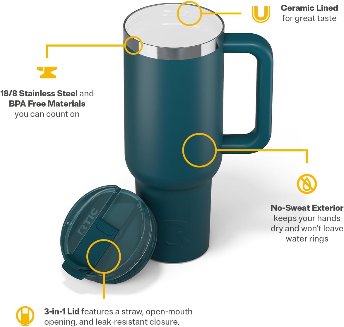 30 oz Road Trip Tumbler Double-Walled Insulated Stainless Steel Portable Travel Coffee Mug Cup with Lid, Handle and Straw, Midnight Dust Metallic - Colors A