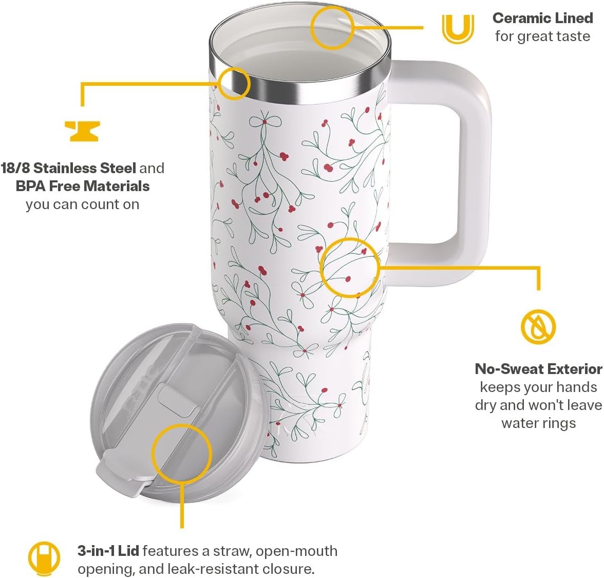 30 oz Road Trip Tumbler Double-Walled Insulated Stainless Steel Portable Travel Coffee Mug Cup with Lid, Handle and Straw, Midnight Dust Metallic - Colors A