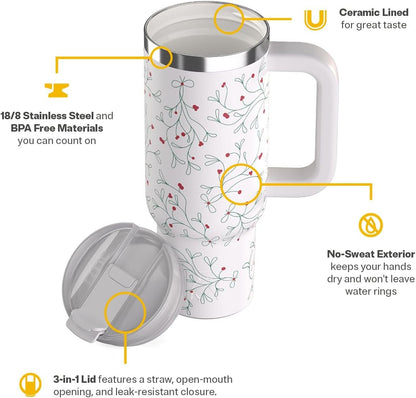 30 oz Road Trip Tumbler Double-Walled Insulated Stainless Steel Portable Travel Coffee Mug Cup with Lid, Handle and Straw, Midnight Dust Metallic - Colors A