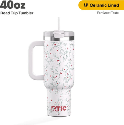 30 oz Road Trip Tumbler Double-Walled Insulated Stainless Steel Portable Travel Coffee Mug Cup with Lid, Handle and Straw, Midnight Dust Metallic - Colors A