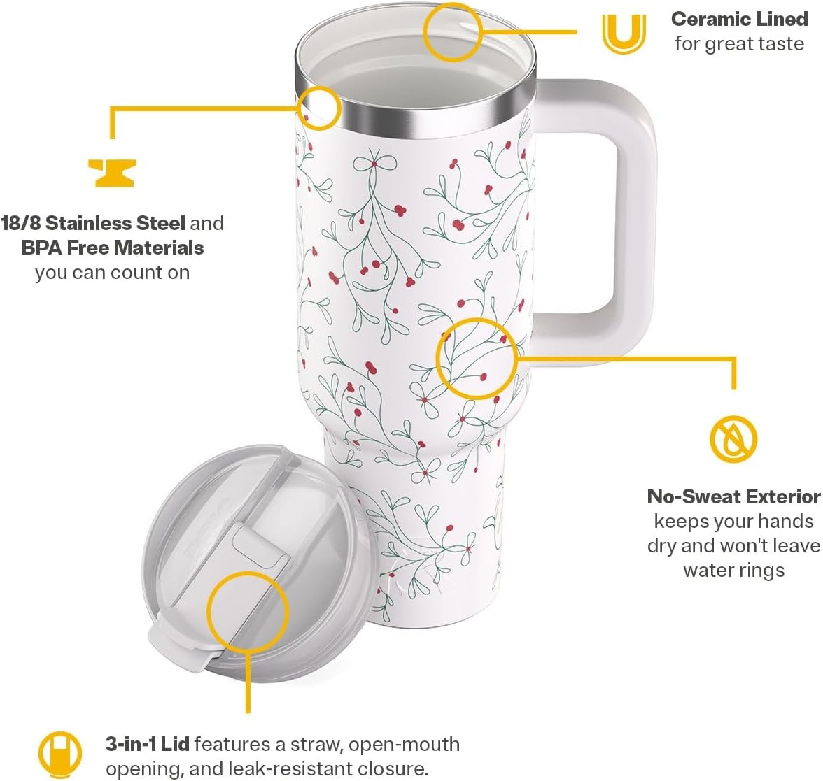 30 oz Road Trip Tumbler Double-Walled Insulated Stainless Steel Portable Travel Coffee Mug Cup with Lid, Handle and Straw, Midnight Dust Metallic - Colors A