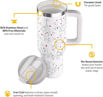 30 oz Road Trip Tumbler Double-Walled Insulated Stainless Steel Portable Travel Coffee Mug Cup with Lid, Handle and Straw, Midnight Dust Metallic - Colors A