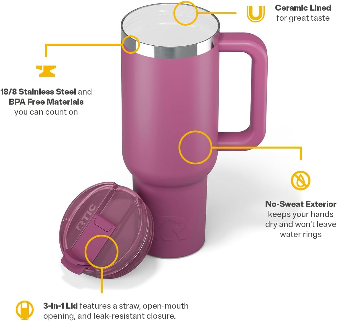 30 oz Road Trip Tumbler Double-Walled Insulated Stainless Steel Portable Travel Coffee Mug Cup with Lid, Handle and Straw, Midnight Dust Metallic - Colors A