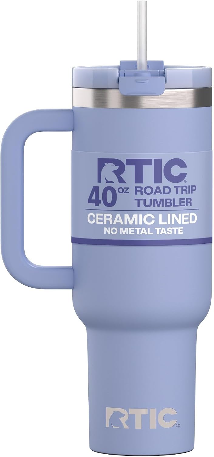 30 oz Road Trip Tumbler Double-Walled Insulated Stainless Steel Portable Travel Coffee Mug Cup with Lid, Handle and Straw, Midnight Dust Metallic - Colors A