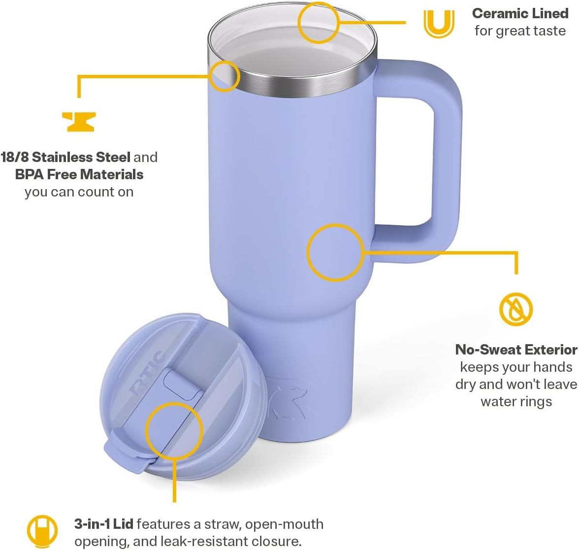30 oz Road Trip Tumbler Double-Walled Insulated Stainless Steel Portable Travel Coffee Mug Cup with Lid, Handle and Straw, Midnight Dust Metallic - Colors A