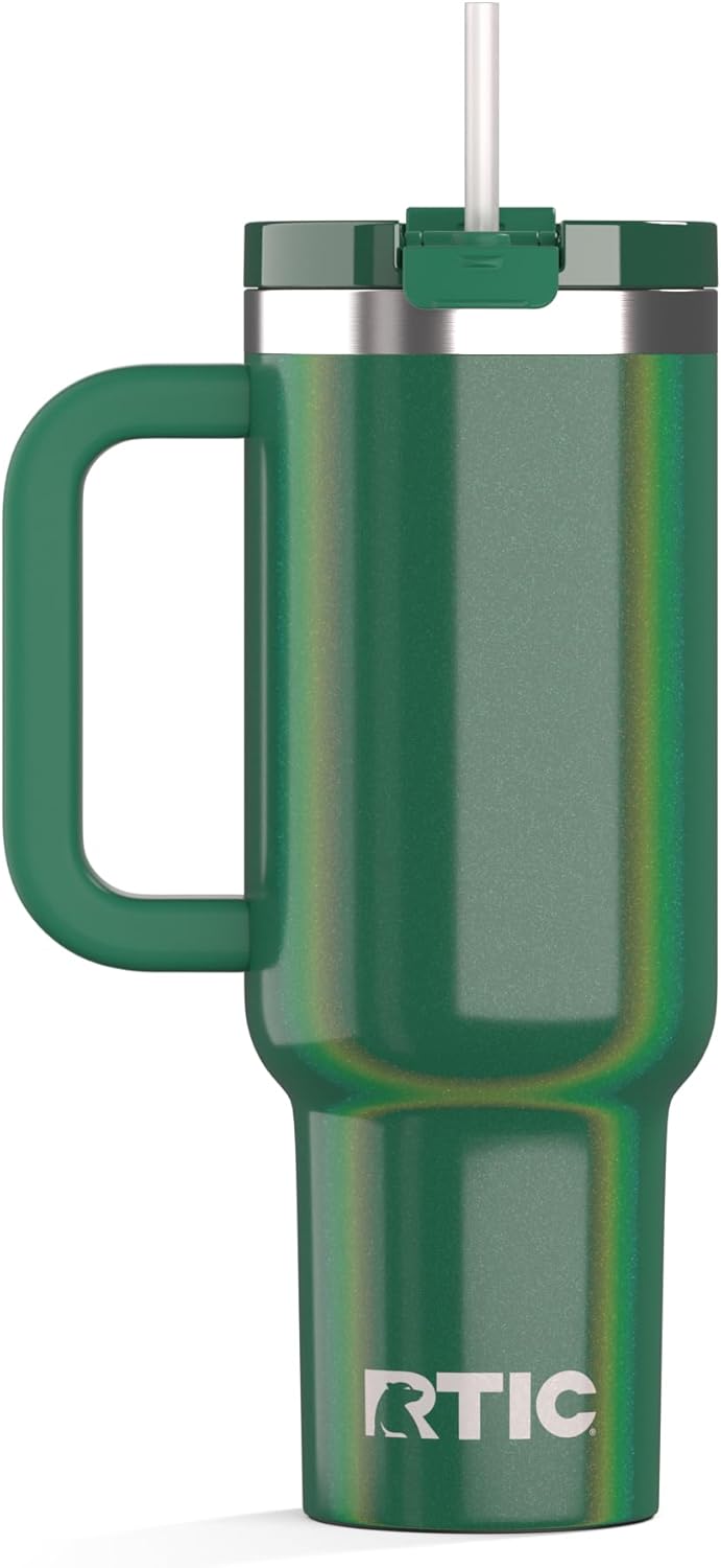 30 oz Road Trip Tumbler Double-Walled Insulated Stainless Steel Portable Travel Coffee Mug Cup with Lid, Handle and Straw, Midnight Dust Metallic - Colors A