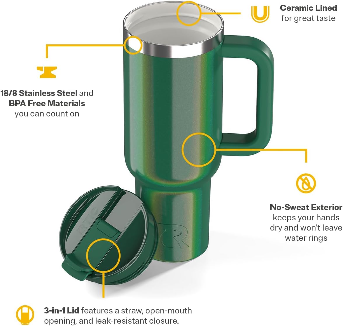 30 oz Road Trip Tumbler Double-Walled Insulated Stainless Steel Portable Travel Coffee Mug Cup with Lid, Handle and Straw, Midnight Dust Metallic - Colors A