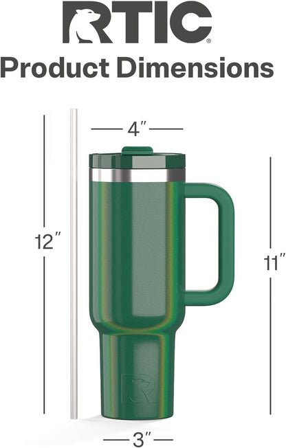 30 oz Road Trip Tumbler Double-Walled Insulated Stainless Steel Portable Travel Coffee Mug Cup with Lid, Handle and Straw, Midnight Dust Metallic - Colors A