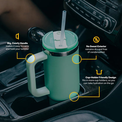30 oz Road Trip Tumbler Double-Walled Insulated Stainless Steel Portable Travel Coffee Mug Cup with Lid, Handle and Straw, Midnight Dust Metallic - Colors A