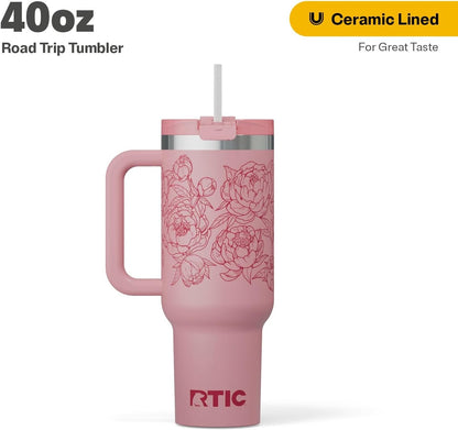 30 oz Road Trip Tumbler Double-Walled Insulated Stainless Steel Portable Travel Coffee Mug Cup with Lid, Handle and Straw, Midnight Dust Metallic - Colors A