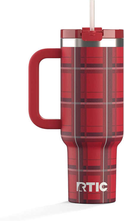 30 oz Road Trip Tumbler Double-Walled Insulated Stainless Steel Portable Travel Coffee Mug Cup with Lid, Handle and Straw, Midnight Dust Metallic - Colors A