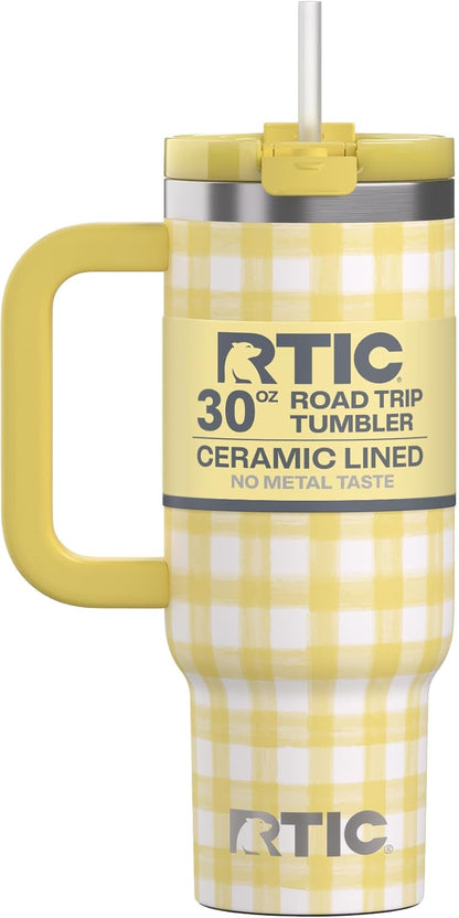 30 oz Road Trip Tumbler Double-Walled Insulated Stainless Steel Portable Travel Coffee Mug Cup with Lid, Handle and Straw, Midnight Dust Metallic - Colors A
