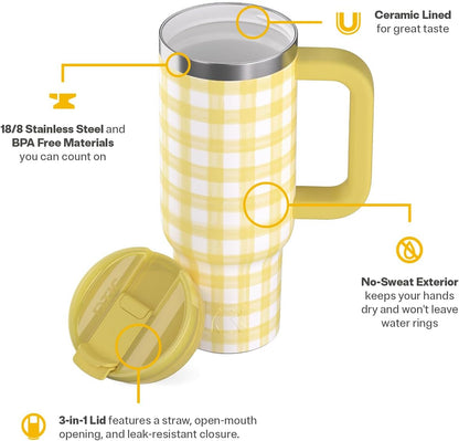 30 oz Road Trip Tumbler Double-Walled Insulated Stainless Steel Portable Travel Coffee Mug Cup with Lid, Handle and Straw, Midnight Dust Metallic - Colors A