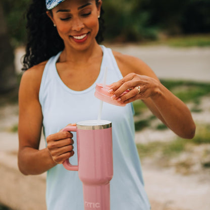 30 oz Road Trip Tumbler Double-Walled Insulated Stainless Steel Portable Travel Coffee Mug Cup with Lid, Handle and Straw, Midnight Dust Metallic - Colors A
