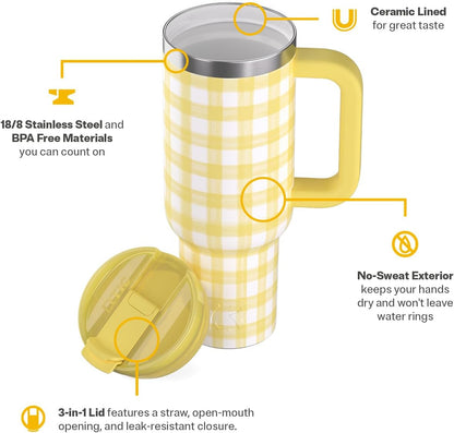 30 oz Road Trip Tumbler Double-Walled Insulated Stainless Steel Portable Travel Coffee Mug Cup with Lid, Handle and Straw, Midnight Dust Metallic - Colors A