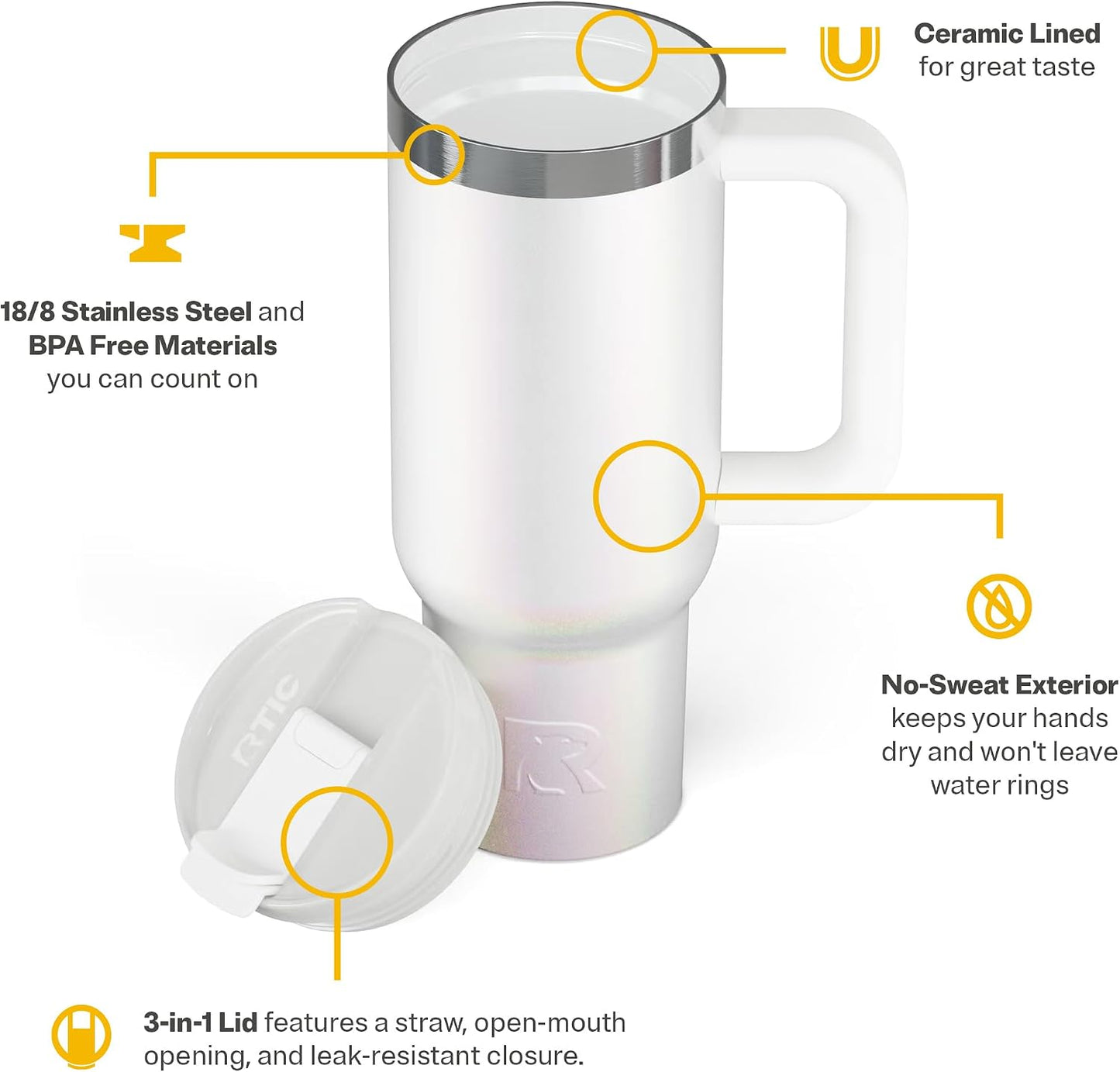 30 oz Road Trip Tumbler Double-Walled Insulated Stainless Steel Portable Travel Coffee Mug Cup with Lid, Handle and Straw, Midnight Dust Metallic - Colors A