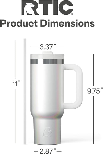 30 oz Road Trip Tumbler Double-Walled Insulated Stainless Steel Portable Travel Coffee Mug Cup with Lid, Handle and Straw, Midnight Dust Metallic - Colors A