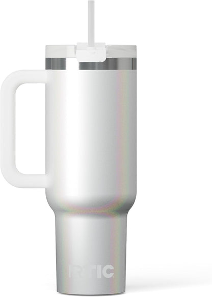 30 oz Road Trip Tumbler Double-Walled Insulated Stainless Steel Portable Travel Coffee Mug Cup with Lid, Handle and Straw, Midnight Dust Metallic - Colors A